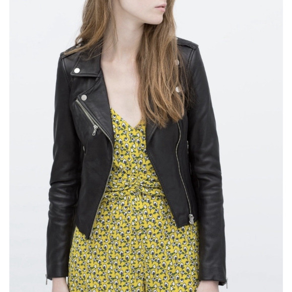 Zara Jackets & Blazers - ZARA Trafaluc Authentic Leather Black Moto Biker Jacket S Retro Classic Cropped